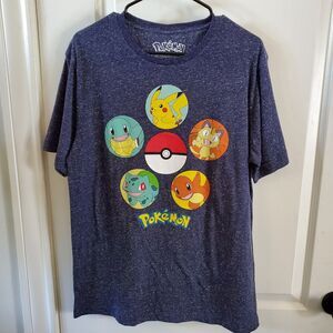 Pokemon Mens Pikachu Gotta Catch Em All Blue Heather Knit T-Shirt Large - NWOT